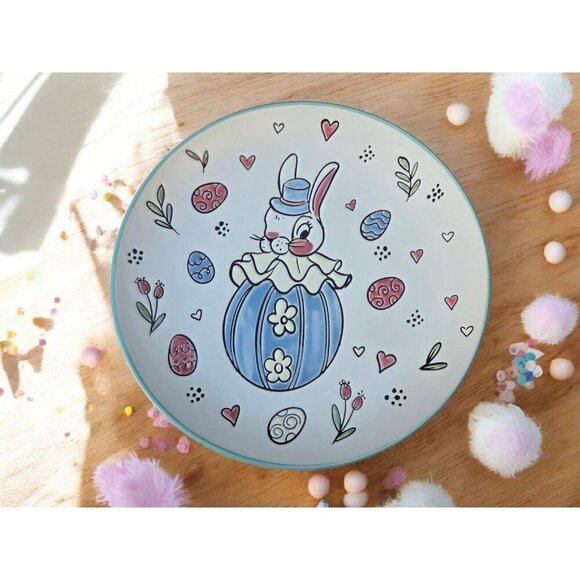 New Retro Bunny Rabbit Large Easter Bunny In Egg Dinner Plate Dinning - Picture 1 of 3